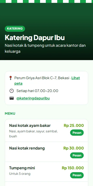 Contoh website usaha Katering Dapur Ibu - tampilan Segar